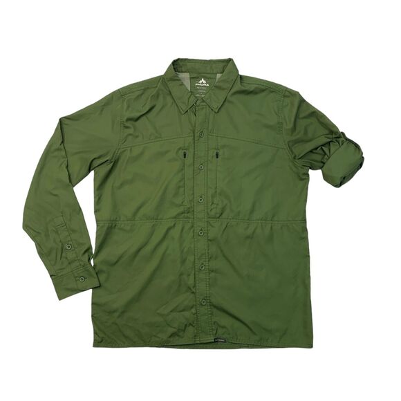 Pnuma Shirt Mens L Large Green Vented Button Up Tab Sleeve Lightweight Outdoor - Picture 1 of 11
